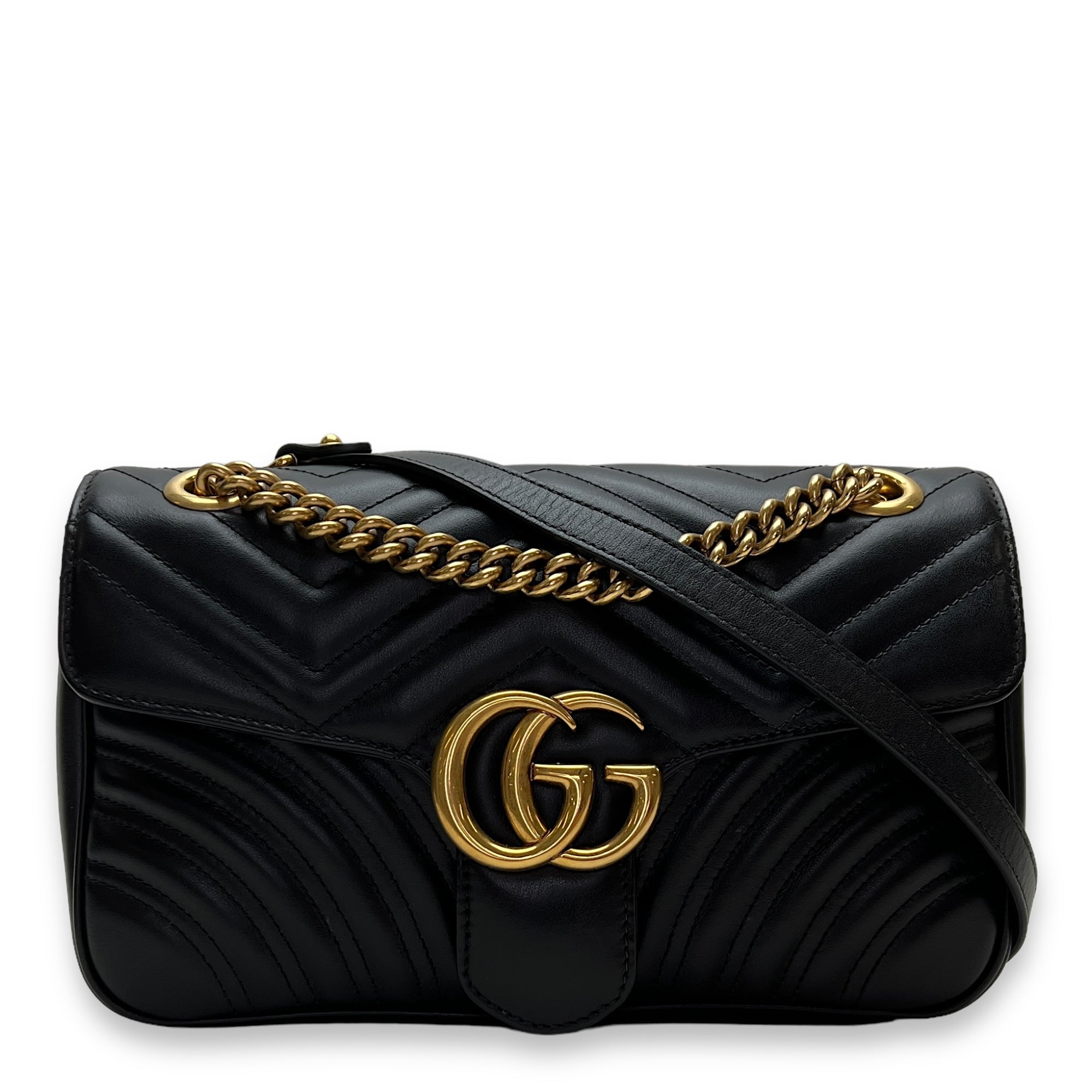 GG Marmont Shoulder Bag Black in Calfskin, Gold hardware