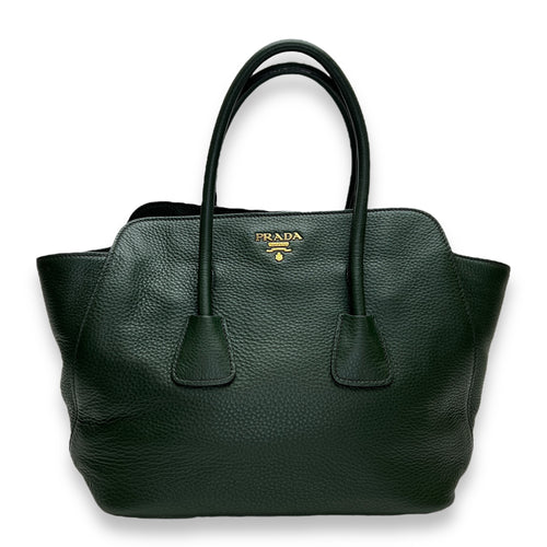 Logo Top Handle Bag Green in Calfskin, Gold hardware