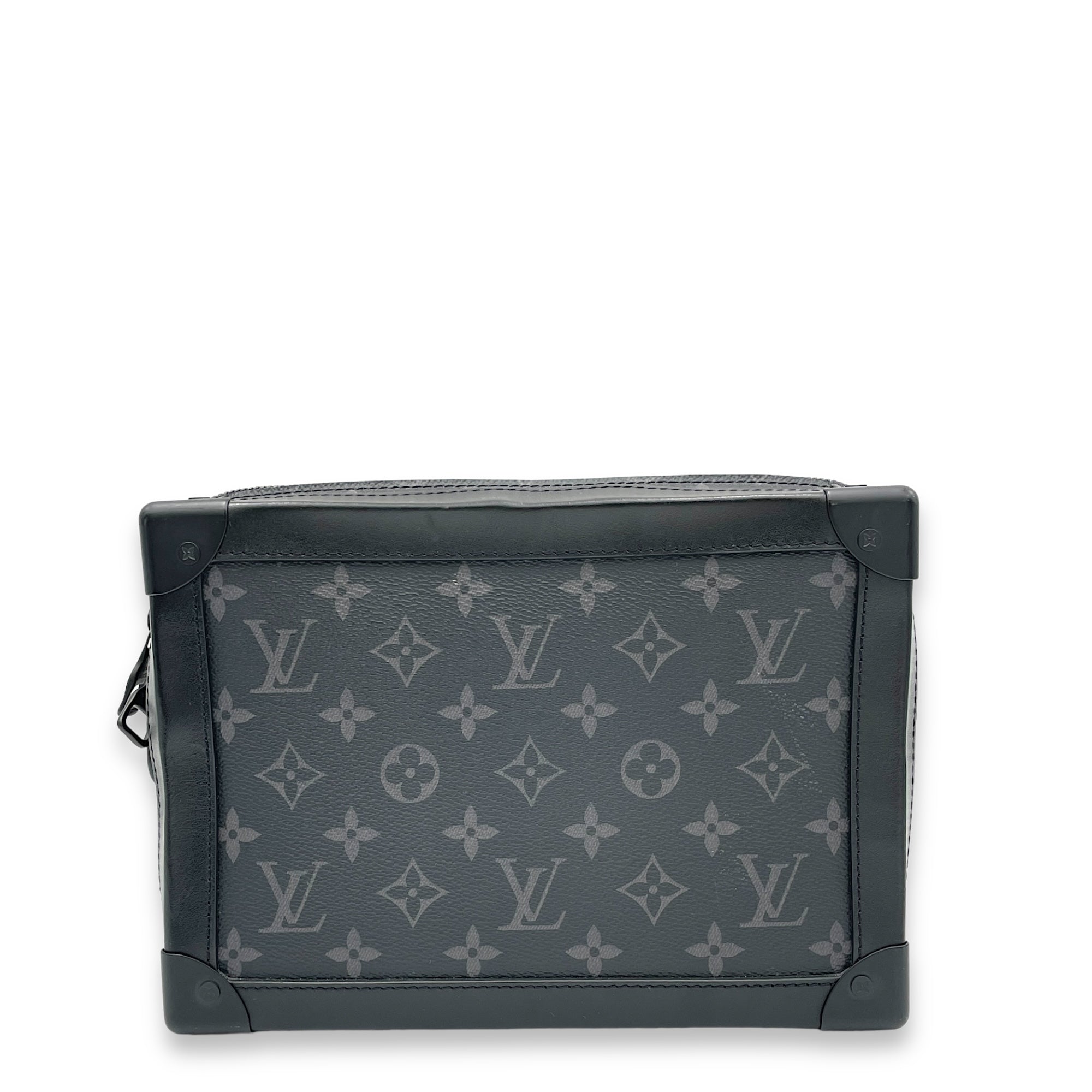 Soft Trunk Crossbody Bag Medium Black in Monogram Coated Canvas, Lacquered Metal hardware