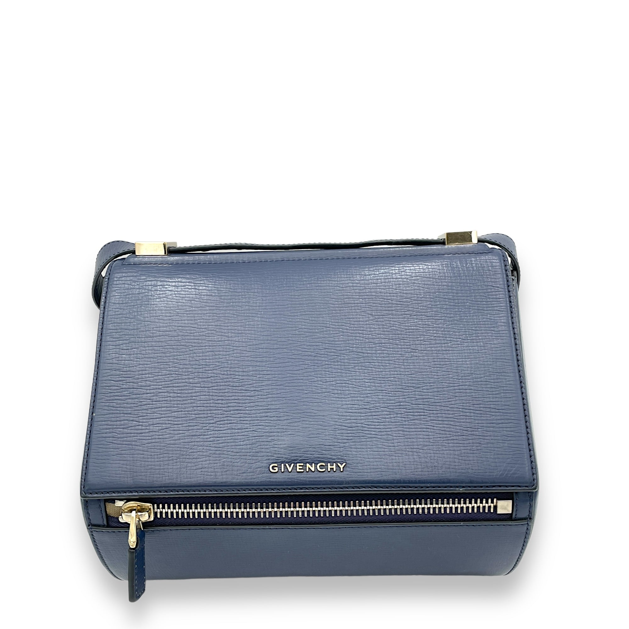 Pandora Navy Crossbody Bag in Calfskin, Gold hardware