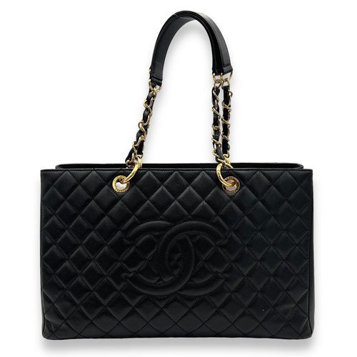 GST XL Black Shoulder Bag in Caviar Leather, Gold hardware