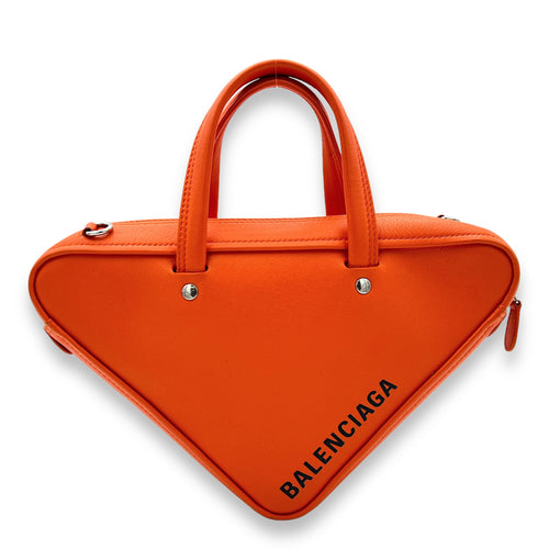 Triangle Two-way Orange Top Handle Bag in Calfskin, Silver hardware