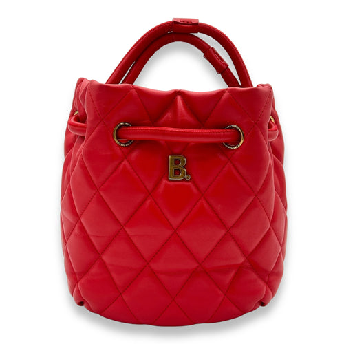 Quilted B Red Shoulder Bag in Calfskin, Brushed Gold hardware