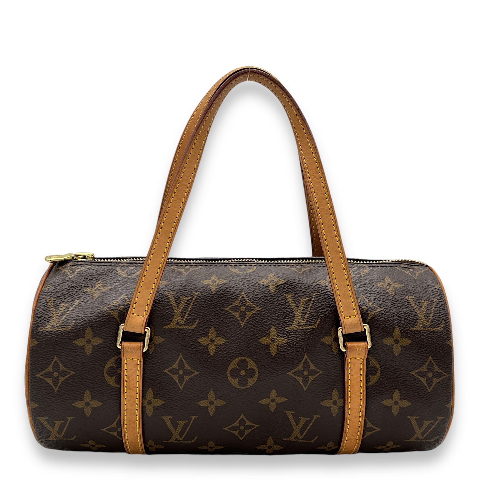 Papillon 26 Brown Top Handle Bag in Monogram Coated Canvas, Gold hardware