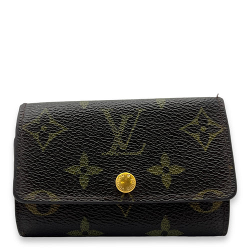 Flap Brown Key Holder in Monogram Coated Canvas, Gold hardware