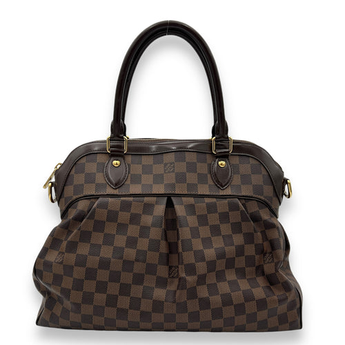 Trevi GM Damier Ebene Top Handle Bag in Coated Canvas, Gold hardware