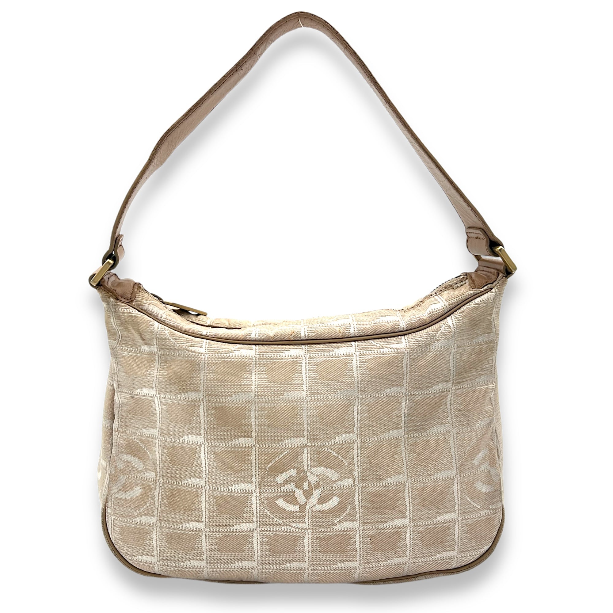 Travel Line Shoulder Bag Beige in Jacquard, Gold hardware