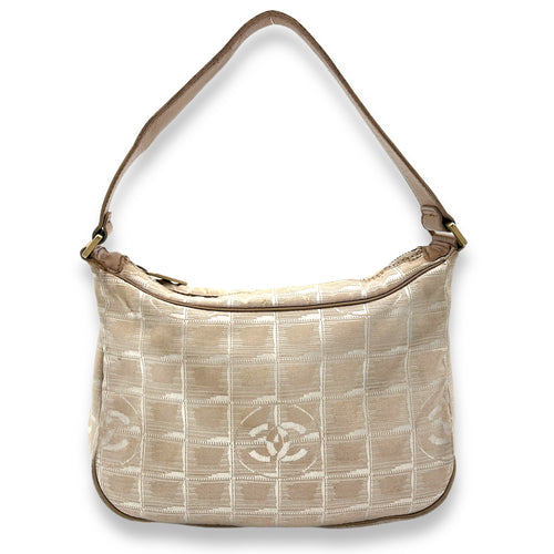 Travel Line Shoulder Bag Beige in Jacquard, Gold hardware