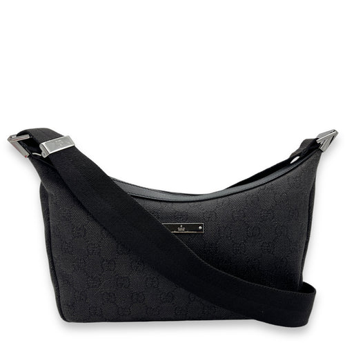 GG Shoulder Bag Black in Canvas, Silver hardware