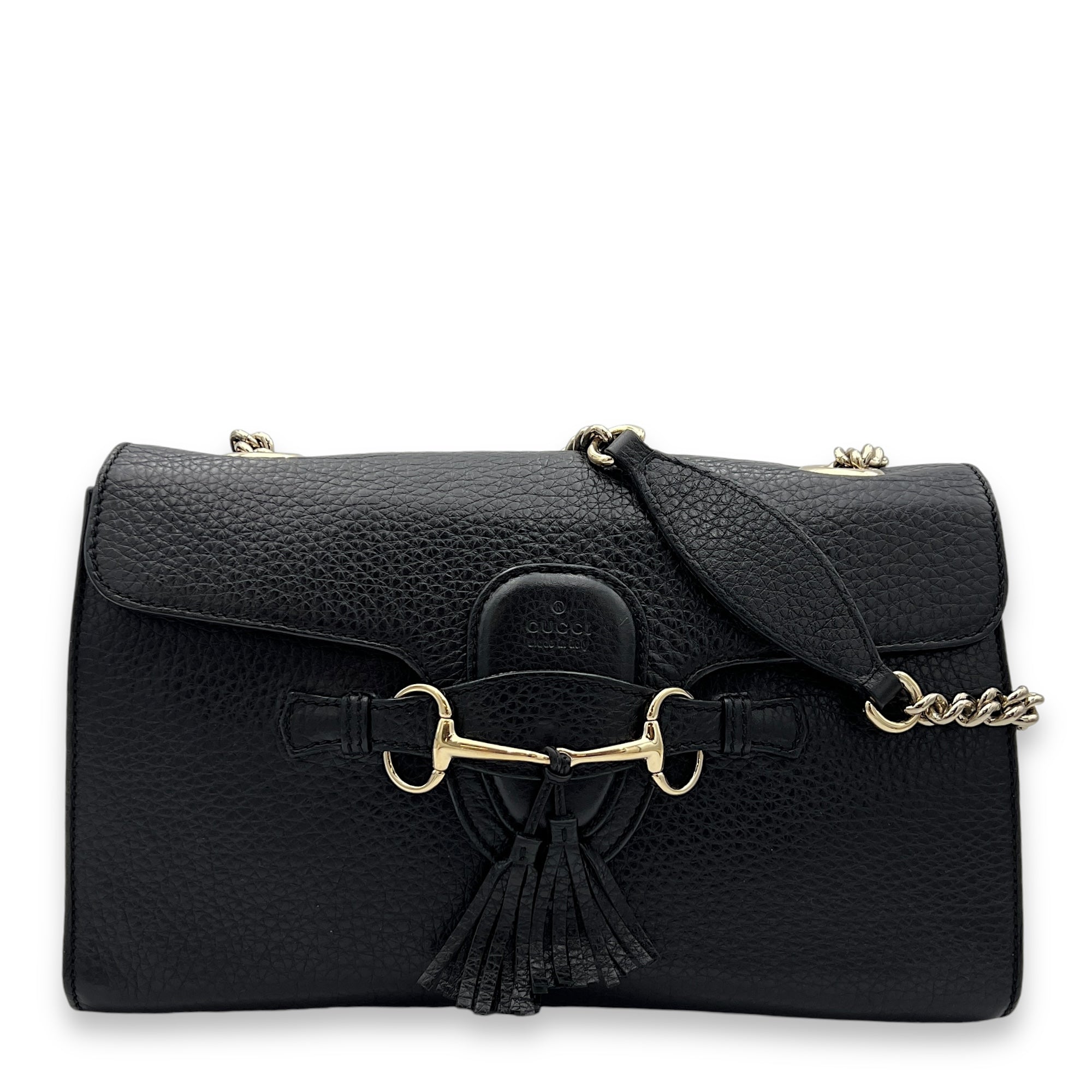 Emily Black Shoulder Bag in Calfskin, Gold hardware