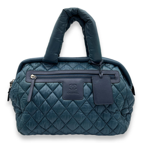 Cocoon Top Handle Bag Blue in Nylon, Gold hardware