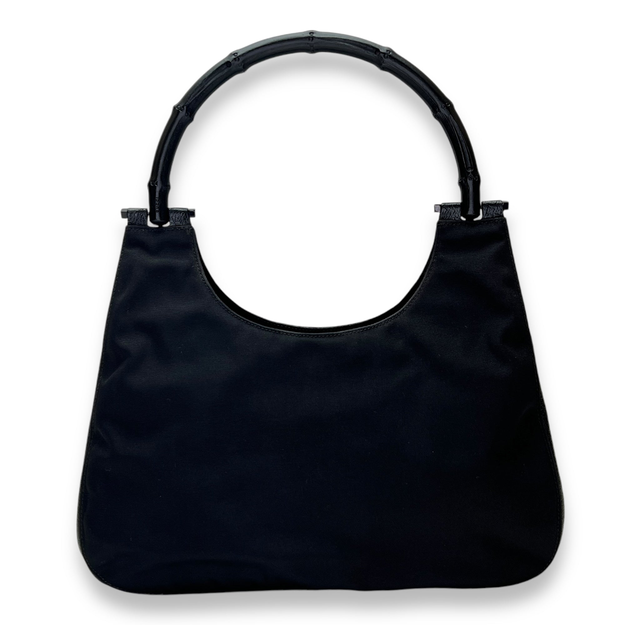 Bamboo Small Black Top Handle Bag in Canvas, Lacquered Metal hardware