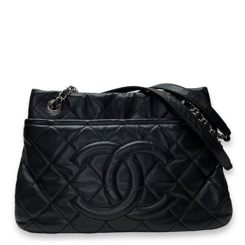 Matelasse Chain Black Tote Bag in Caviar Leather, Silver hardware