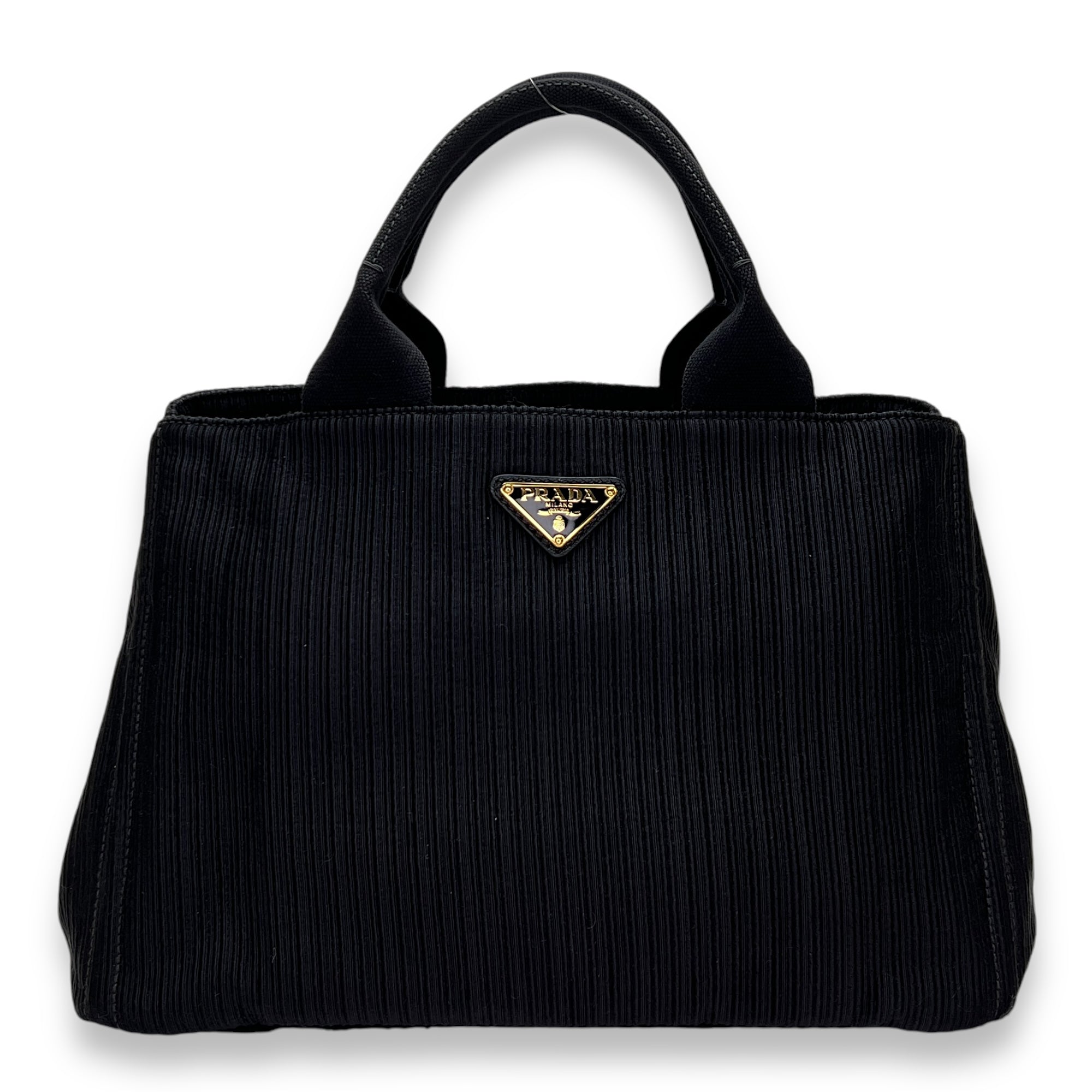 Canapa Black Top Handle Bag in Fabric, Gold hardware