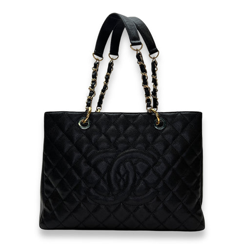 GST Black Shoulder Bag in Caviar Leather, Gold hardware