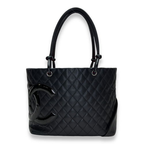 Cambon Tote Bag  Black in Lambskin , Silver Hardware