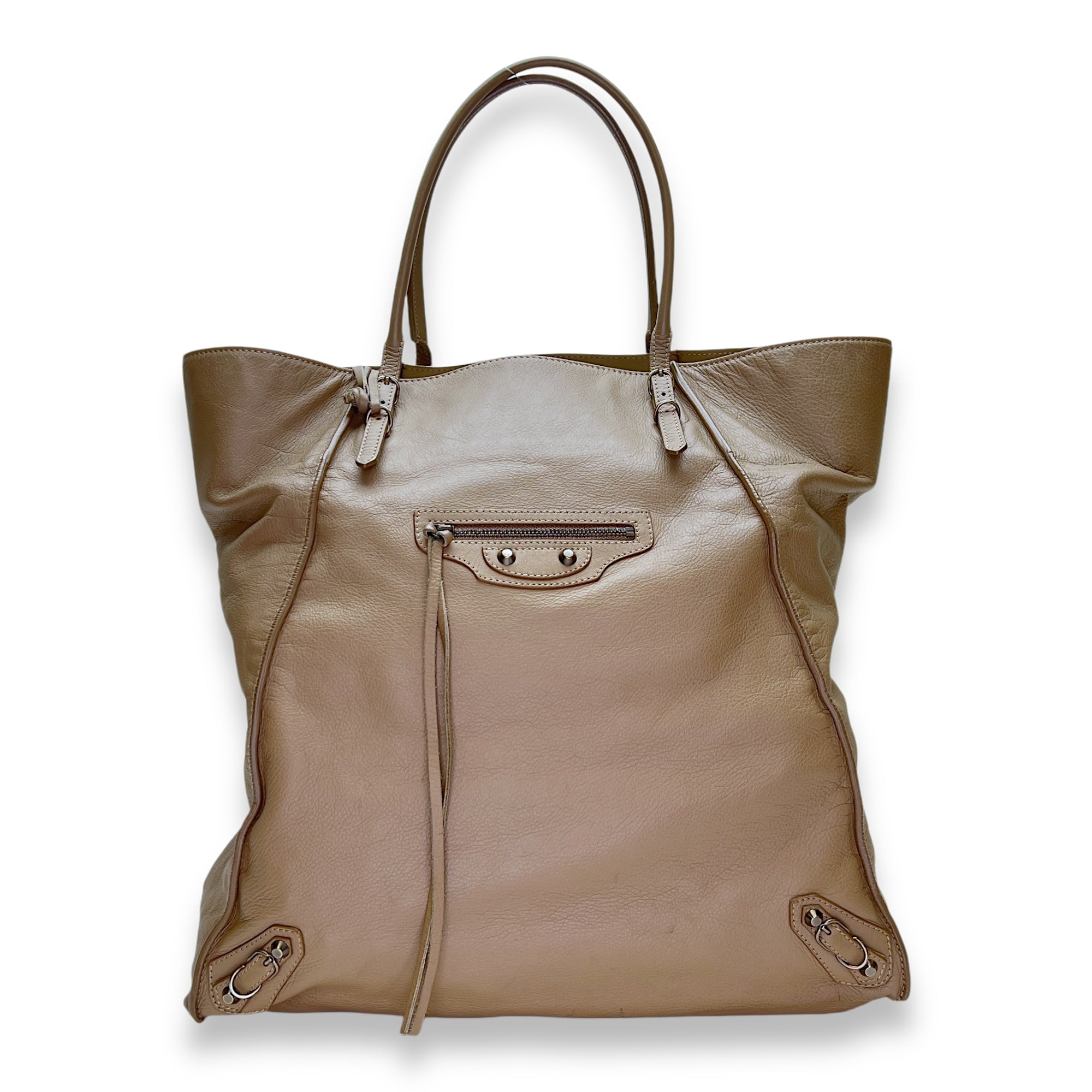 Papier Tote Bag Beige in Calfskin, Silver hardware