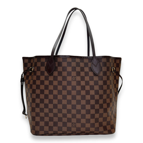 Neverfull MM Brown Tote Bag in Coated Canvas, Gold hardware