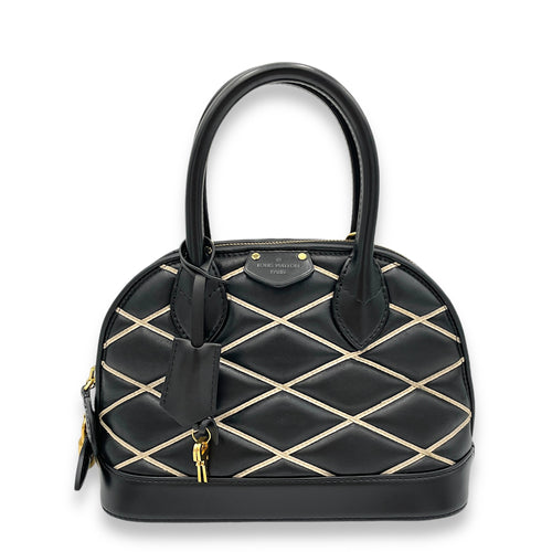 Alma BB Black Top Handle Bag in Calfskin, Gold hardware