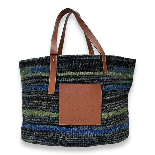 Straw Tote Bag Multi-colour in Raffia, Silver hardware