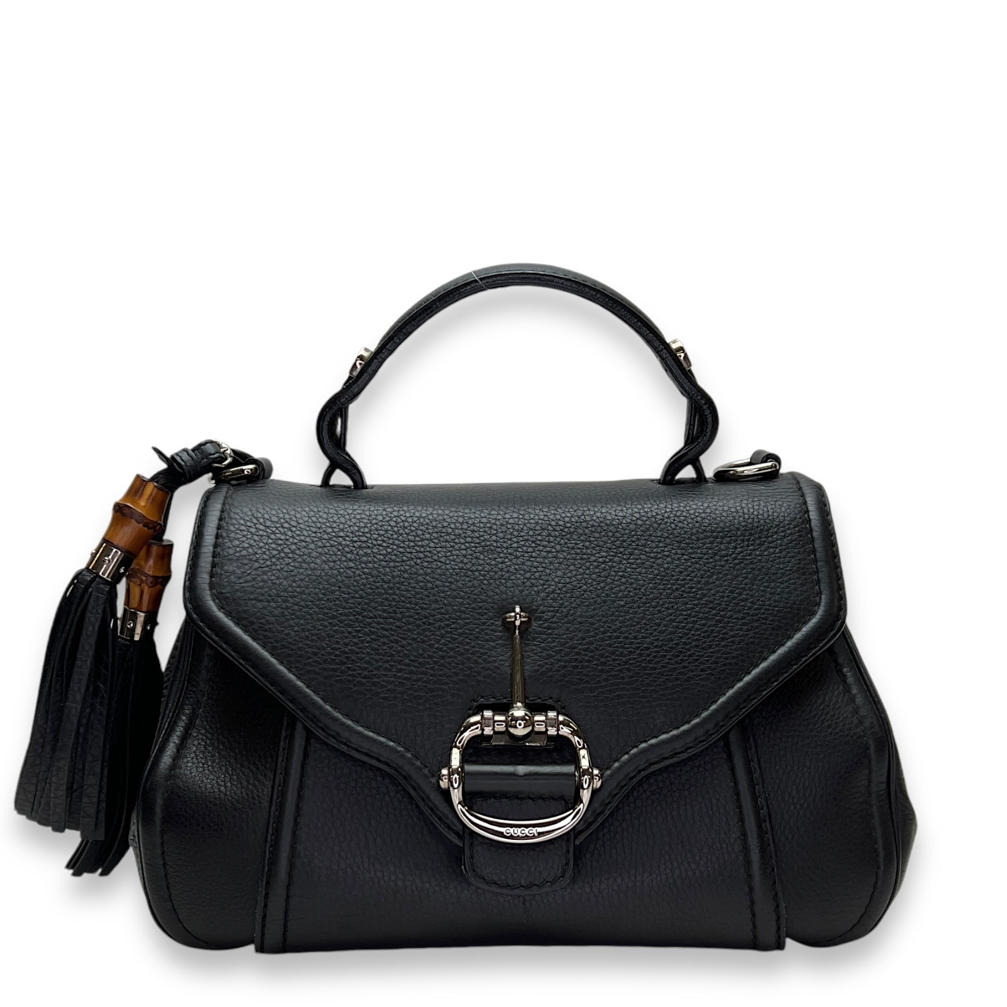 Bamboo Top Handle Bag Black in Calfskin, Silver hardware