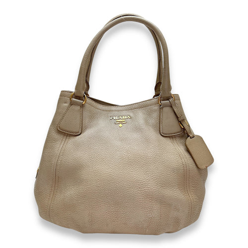 Logo Beige Top Handle Bag in Calfskin, Gold hardware