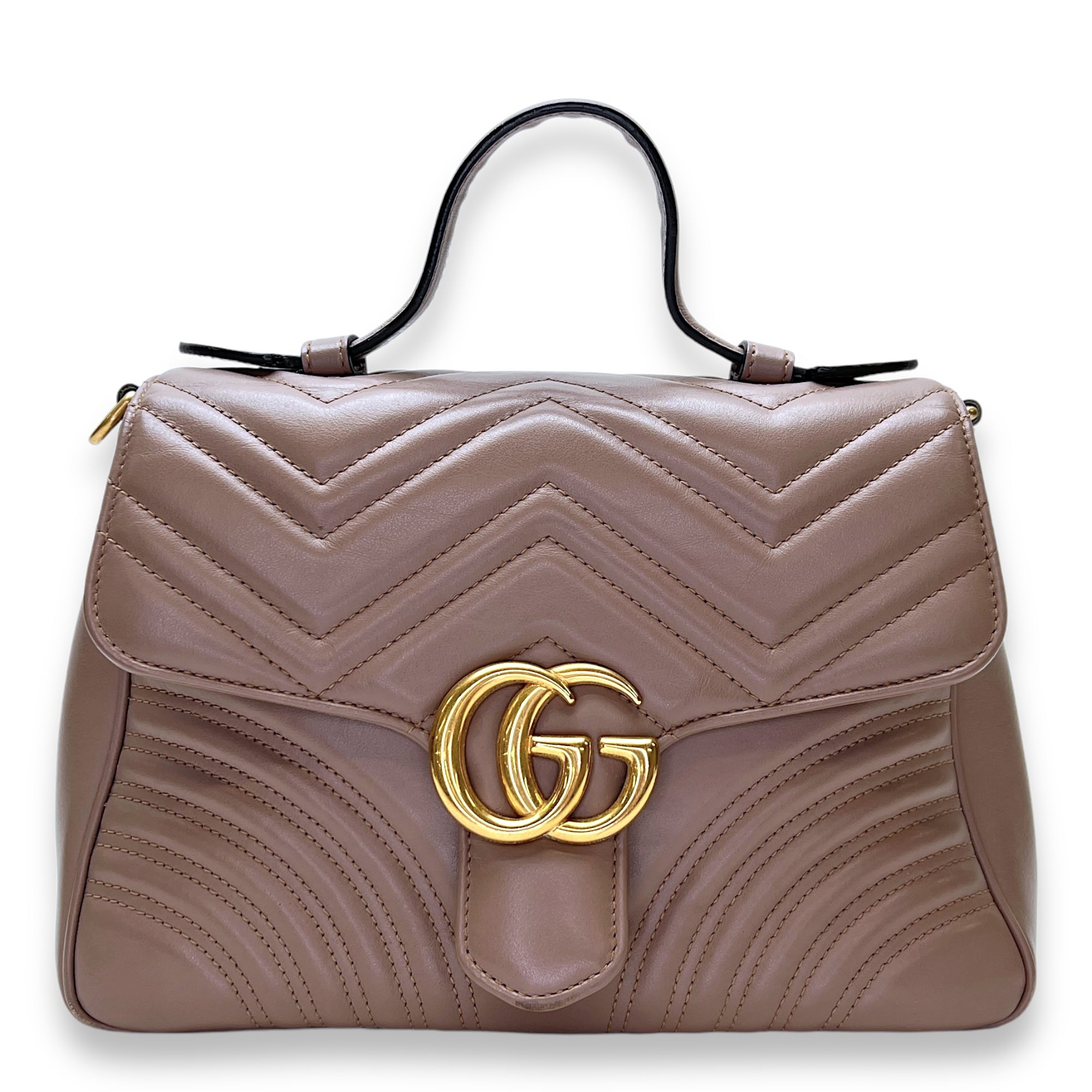 GG Marmont Top Handle Bag Pink in Calfskin, Gold hardware