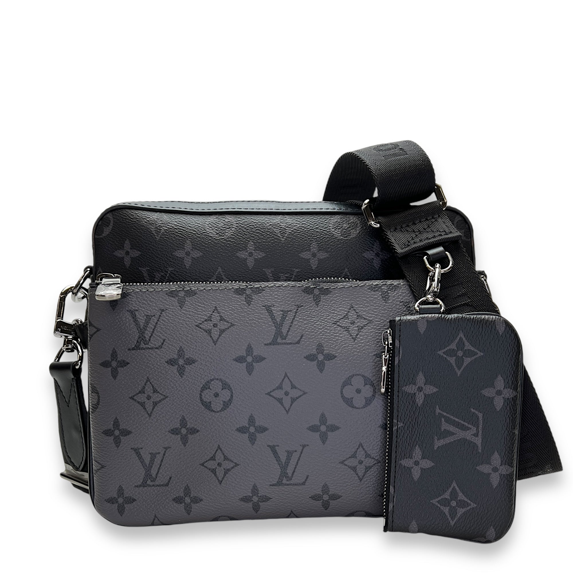 Trio Grey Crossbody Bag in Monogram Coated Canvas, Gunmetal hardware