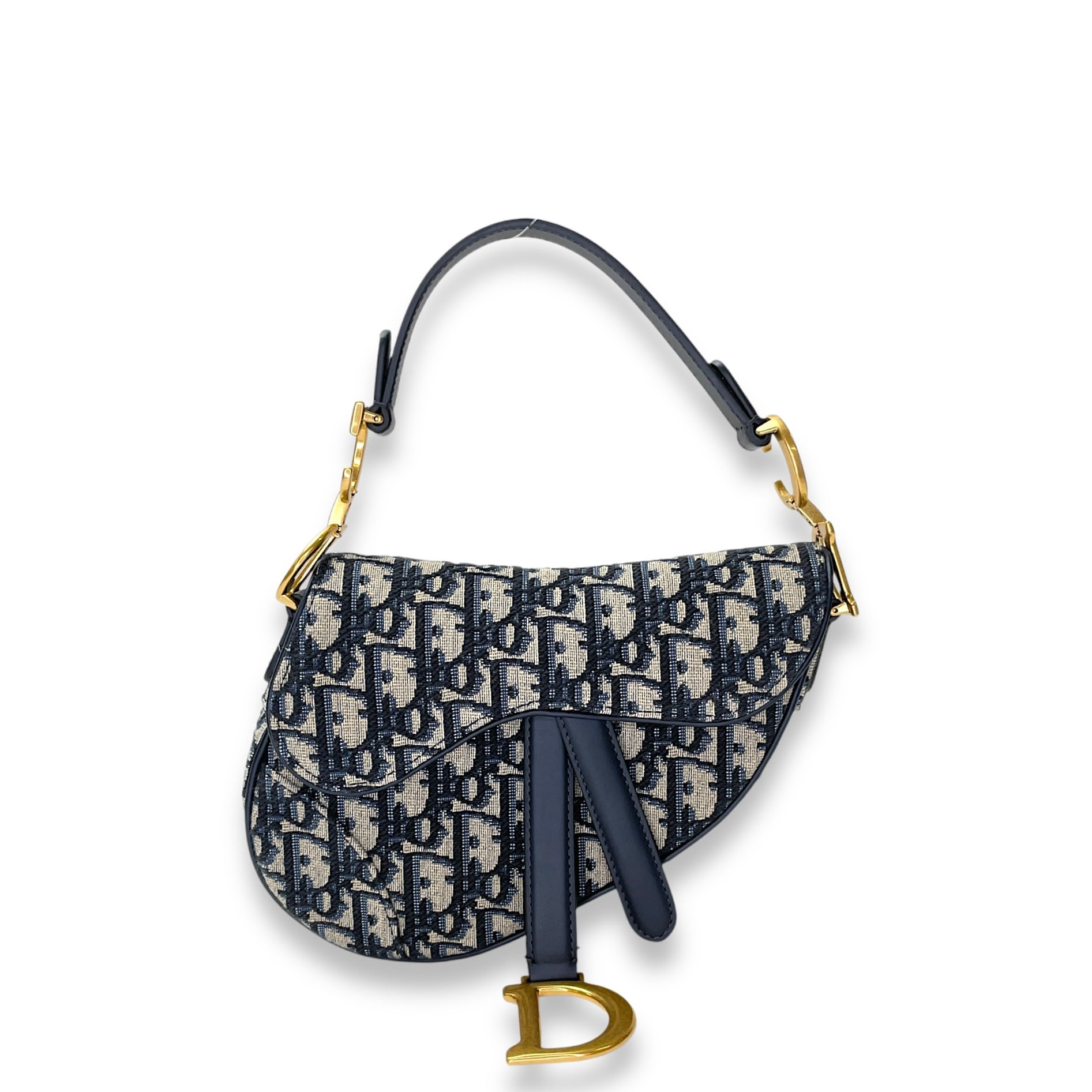 Saddle Mini Blue Top Handle Bag in Canvas, Gold hardware