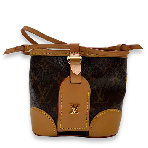 Noe Purse Bucket Bag Brown in Monogram Coated Canvas, Gold hardware