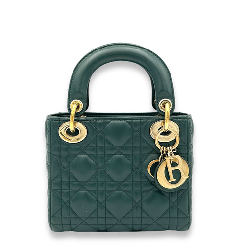 Lady Dior Top Handle Bag Mini Green in Lambskin, Gold hardware