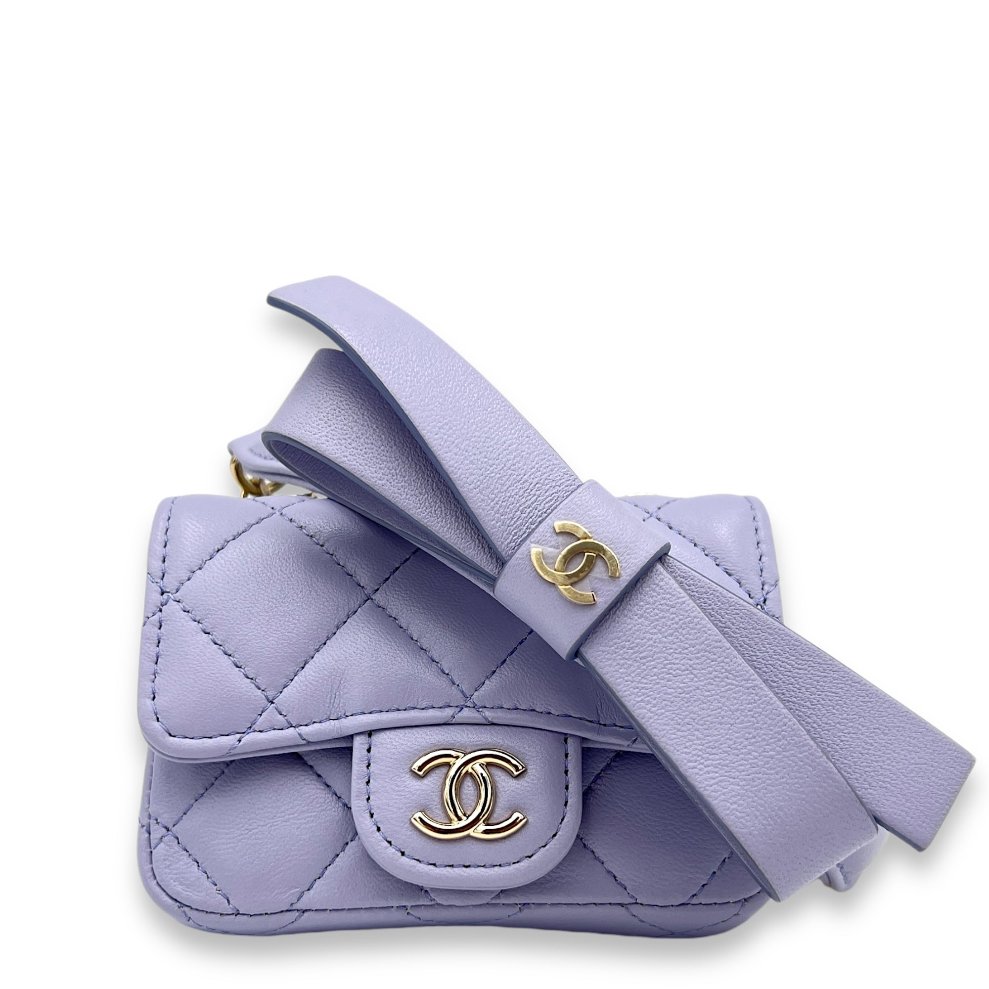 Classic Flap Chain Mini Purple Card Holder in Lambskin, Light Gold hardware