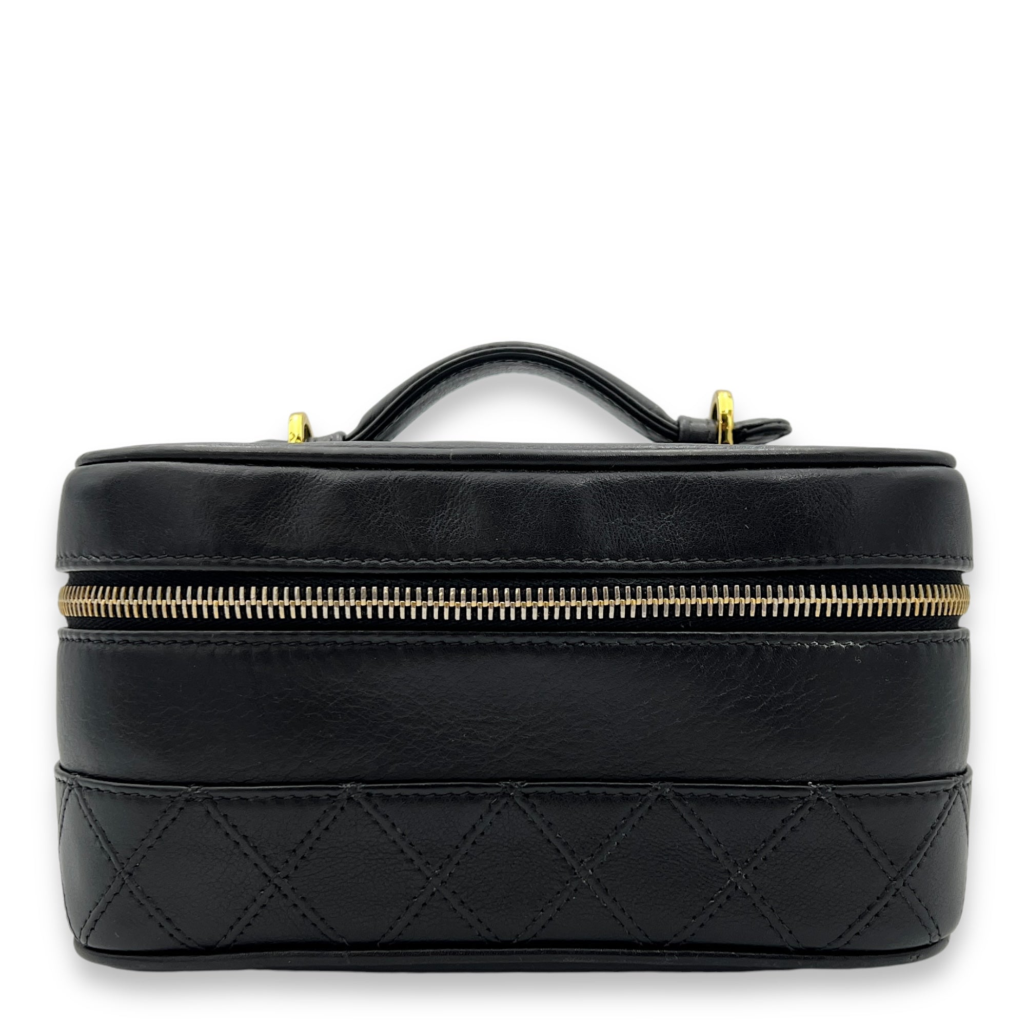 Quilted Vintage Black Vanity Bag in Lambskin, Gold hardware