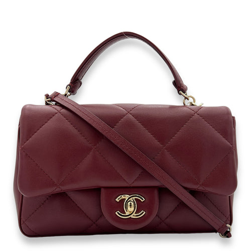 Easy Carry Flap Maroon Shoulder Bag in Lambskin, Gold hardware