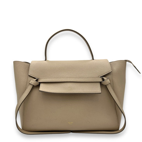 Belt Mini Beige Top Handle Bag in Calfskin, Gold hardware