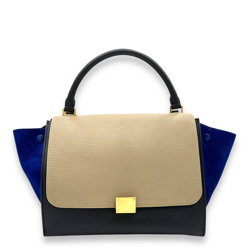 Trapeze Medium Black Top Handle Bag in Calfskin, Gold hardware