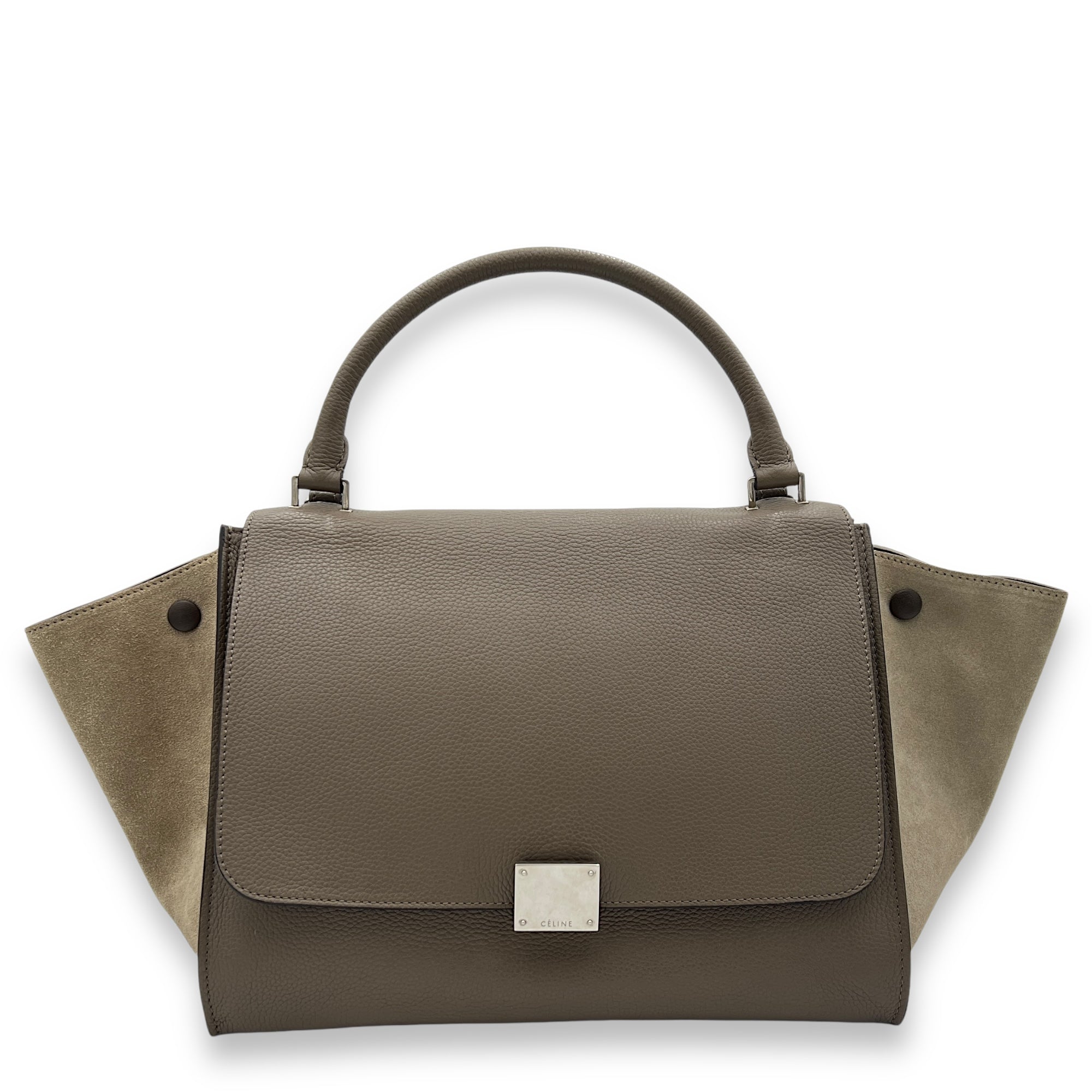 Trapeze Medium Brown Top Handle Bag in Calfskin, Silver hardware