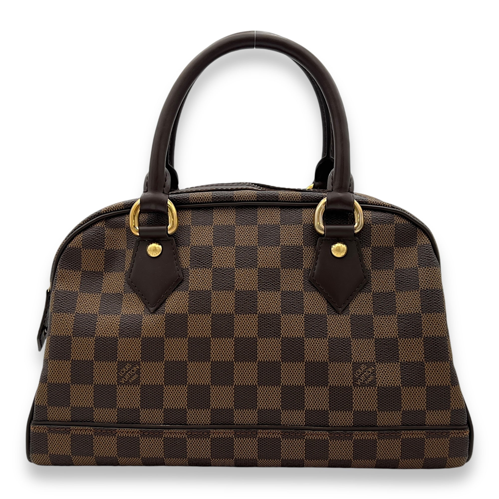 Duomo Damier Ebene Top Handle Bag in Coated Canvas, Gold hardware