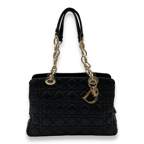 Cannage Tote Bag Black in Lambskin, Gold hardware