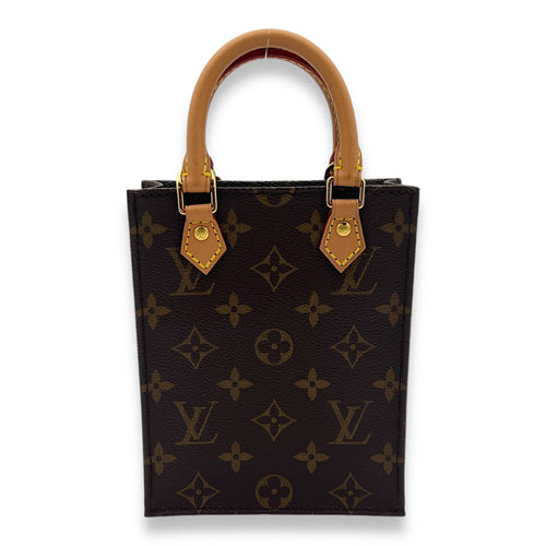 Sac Plat Top Handle Bag Brown in Monogram Coated Canvas, Gold hardware