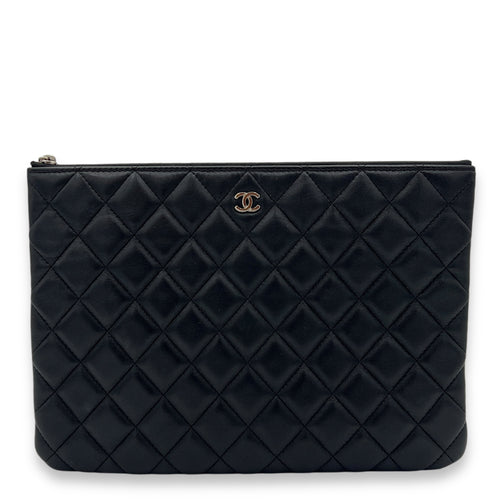 Quilted Pouch Black in Lambskin, Silver hardware