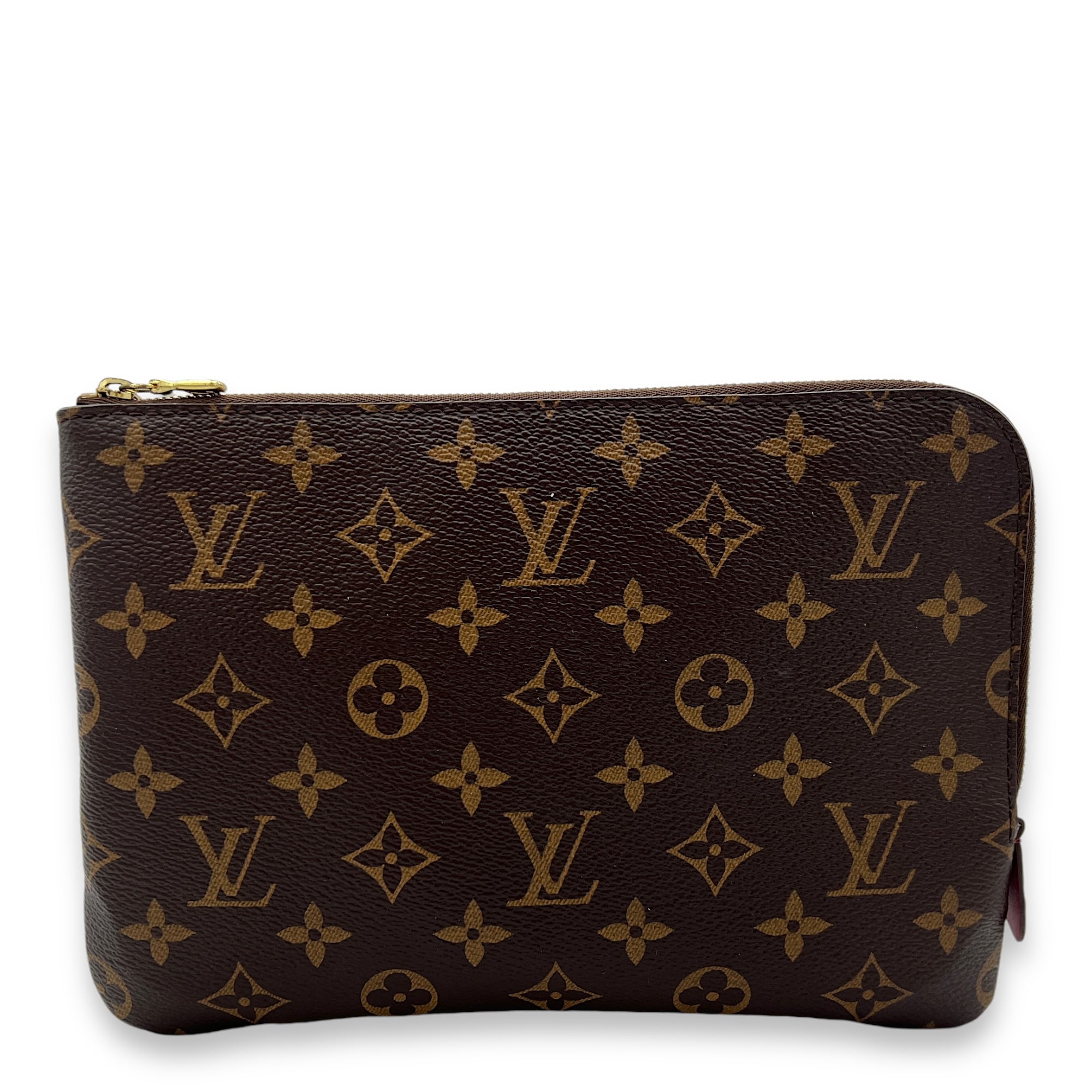 Etui Voyage Pouch PM Brown in Monogram Coated Canvas, Gold hardware