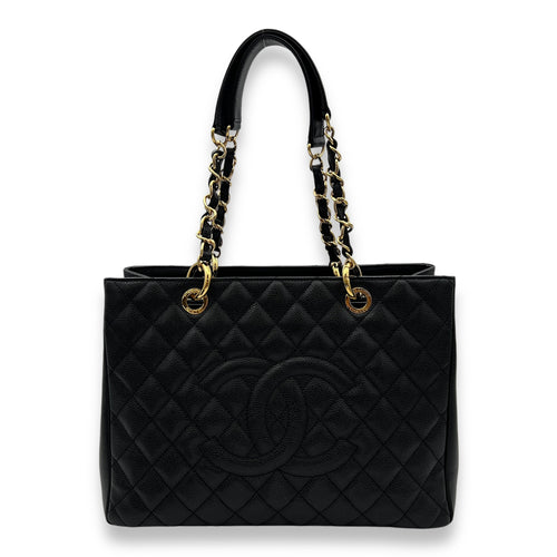 GST Black Tote Bag in Caviar Leather, Gold hardware