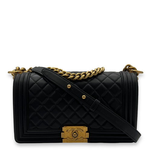 Boy Crossbody Bag Medium Black in Lambskin, Gold hardware