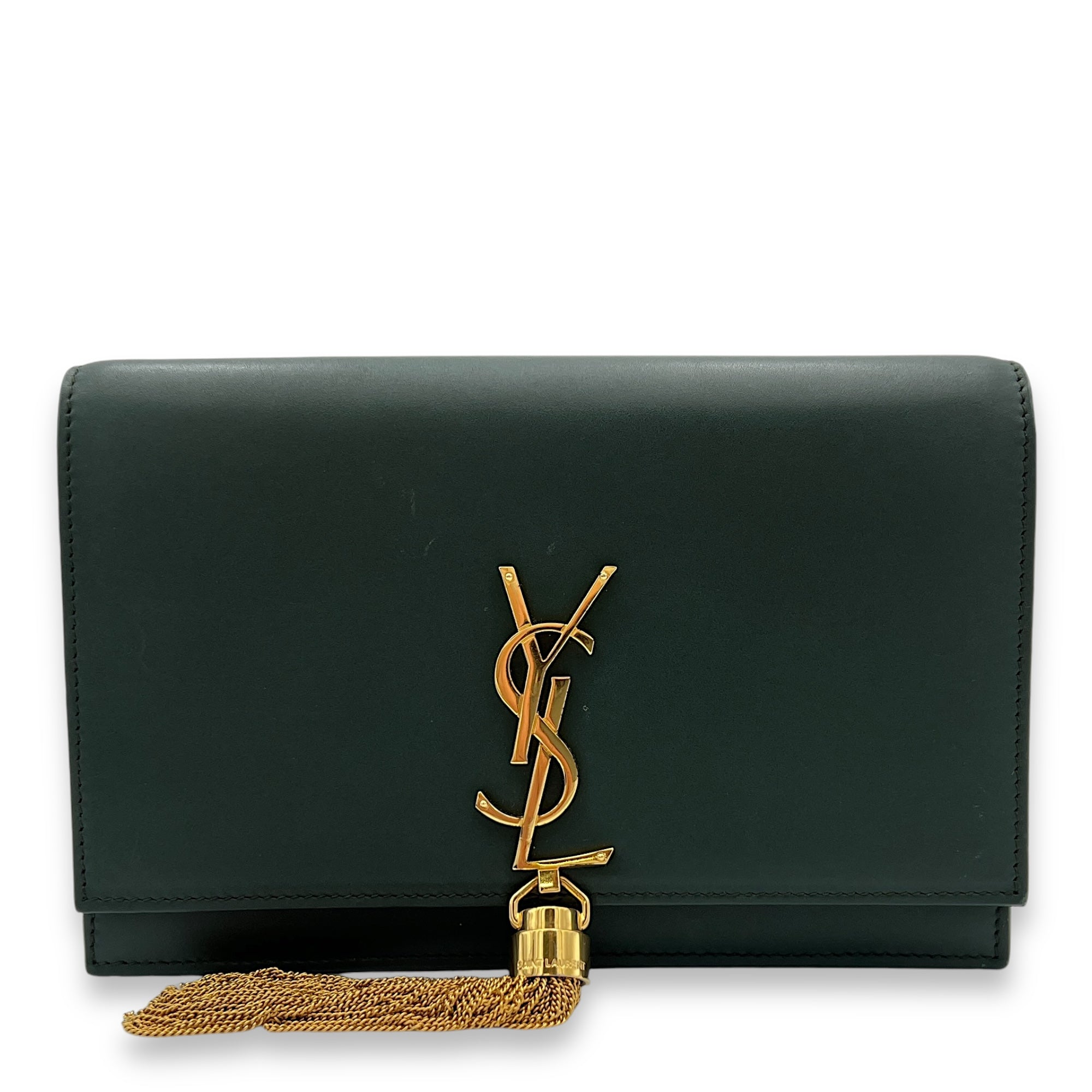 Kate Wallet On Chain Green in Calfskin, Gold hardware