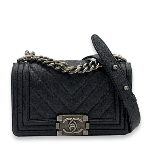 Boy Crossbody Bag Black in Caviar Leather, Ruthenium hardware