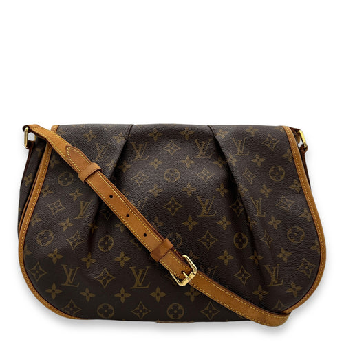 Menilmontant MM Brown Crossbody Bag in Monogram Coated Canvas, Gold hardware