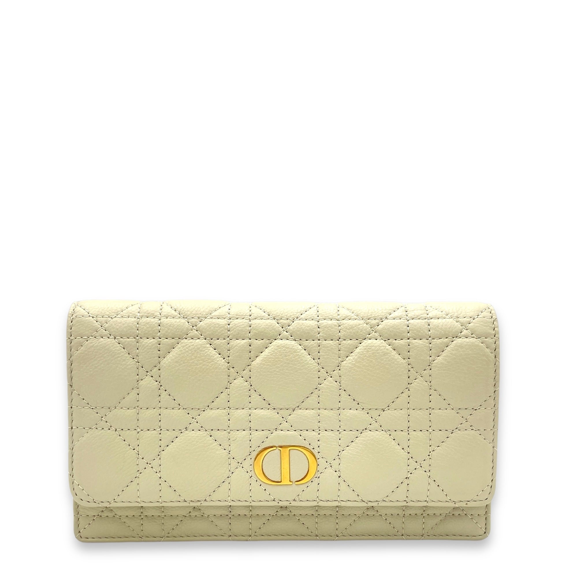 Dior Caro  Pouch White in Calfskin, Gold hardware