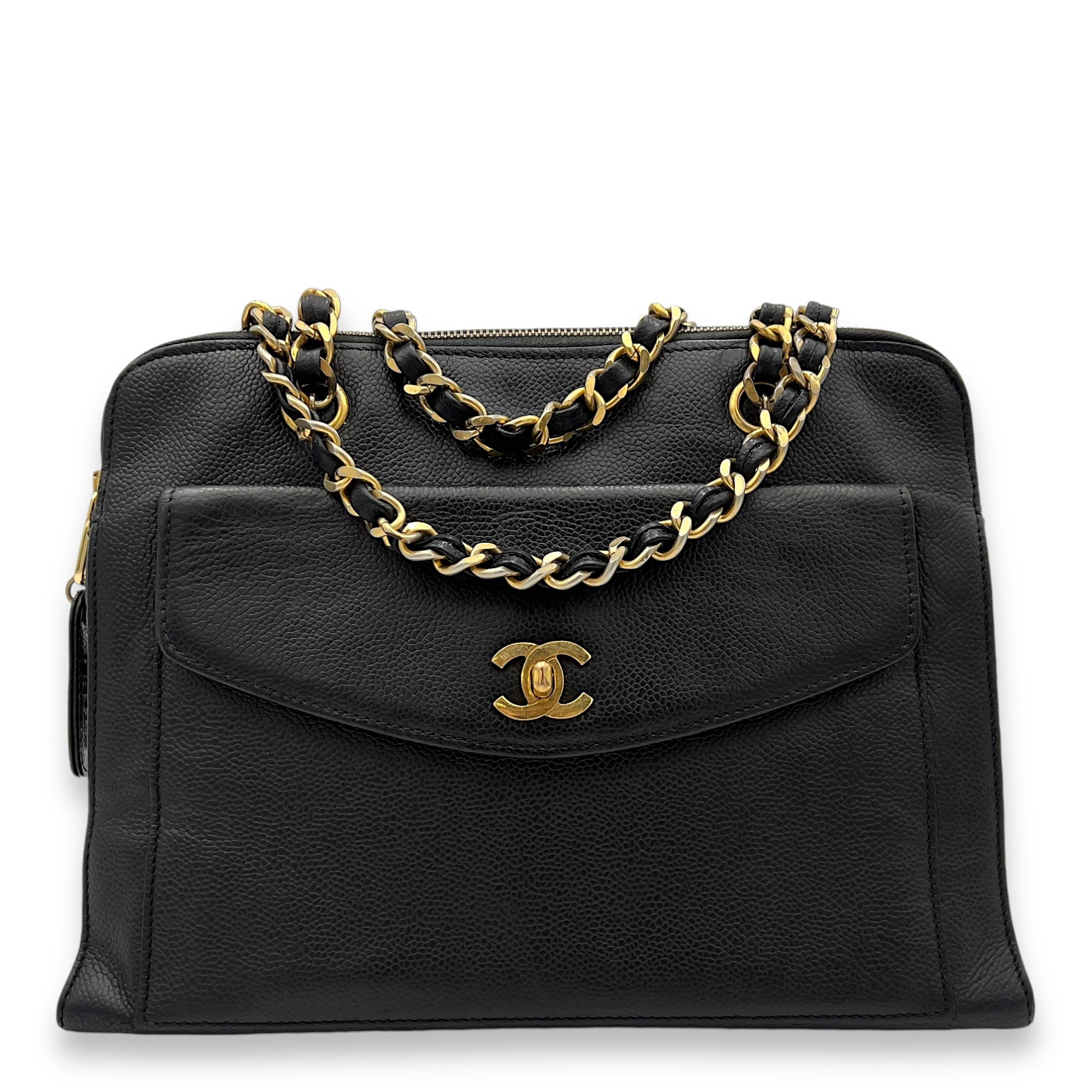 Vintage Shoulder Bag Black in Caviar Leather, Gold hardware