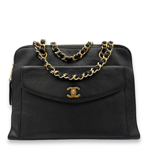 Vintage Shoulder Bag Black in Caviar Leather, Gold hardware